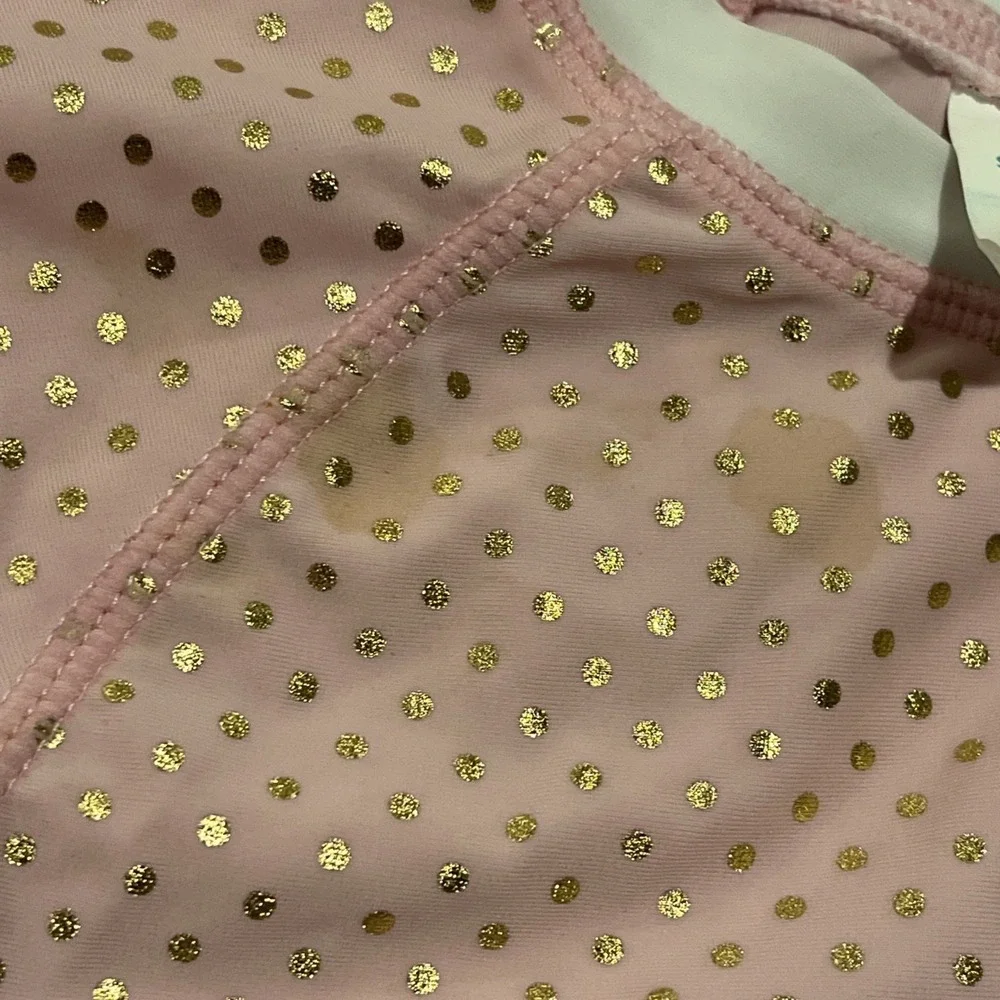 Snapper Rock Girls' Pink Gold Polka Dots Crop Bikini Top Only, Size 4, Imperfect
